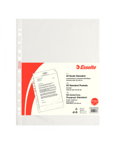 Buste forate realizzate in polipropilene trasparente ad elevata resistenza con foratura universale. Formato 22x30cm - buccia. Confezione da 50 buste.
