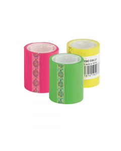 Nastro adesivo scrivibile e rimovibile, completamente trasparente in colori fluo. Sostituisce il classico foglietto adesivo ma senza staccarsi dalle superfici. Dotato di adesivo rimovibile, può essere staccato e riattaccato più volte senza rovinare i docu