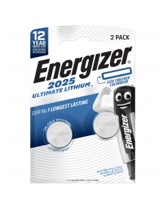 Blister 2 pile CR2025 Ultimate Lithium - Energizer Specialistiche. Pile specialistiche a bottone che garantiscono prestazioni elevate grazie alla maggiore tensione per tutta la durata della batteria. Tensione: 3V.