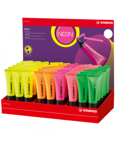 Espositore da banco con 45 evidenziatori in 5 colori fluorescenti assortiti.