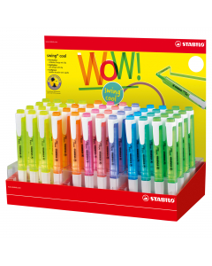 Espositore da banco con 48 evidenziatori in 6 colori pastello assortiti.