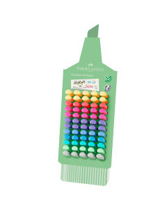Espositore a forma di evidenziatore con 60 evidenziatori Textliner 46. Fusto e cappuccio realizzati con plastica riciclata al 100% e certificato a impatto zero. Colori pastello assortiti: grigio, rosa, viola, albicocca, lilla, azzurro, turchese, verde chi