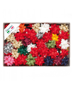 Vassoio da 30 stelle rafia sintetica in colori natalizi assortiti.