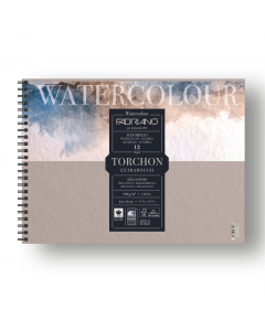 LA CARTA PER ACQUERELLO FABRIANO WATERCOLOR STUDIO TORCHON SI PRESENTA CON UNA GRANA "ROTONDA" CHE PERMETTE DI OTTENERE RISULTATI PITTORICI DI PARTICOLARE EFFETTO. LA CARTA È REALIZZATA CON UNA MISCIELA DI COTONE. PRODOTTA CON 100% DI CELLULOSA ECF. CERTI