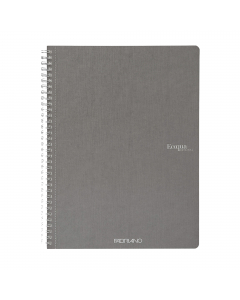 Quaderno con rilegatura a spirale elegante in argento dalla superficie opaca. 70 fogli interni in carta da 90 g/m2 microforate. Copertina in cartoncino da 290 g/m2, retrocopertina in cartoncino da 350 g/m2 che rappresenta una base solida che permette di s