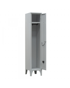 Armadio tradizionale ad 1 vano dotato di ripiano superiore con sottostante tubo ovale porta grucce in PVC completo di ganci scorrevoli non estraibili. Porta ombrello e vaschetta raccogli gocce su anta. Porta cartellino in materiale plastico applicato all’