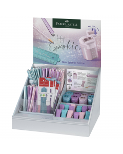Espositore Family, contenente: 144x matite grafite Sparkle cosmic colours, 48x matite grafite Jumbo Sparkle cosmic colours, 24x gomme RollON Sparkle, 8x temperino a due fori RollON Sparkle, 12x righello Sparkle 15 cm
.