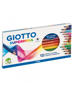 Pastello esagonale lunghezza 18cm, verniciato nel colore della mina con spigoli dorati. Mina diam. 3,5mm.