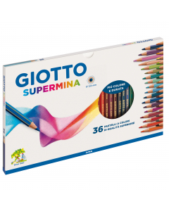 Pastello esagonale lunghezza 18cm, verniciato nel colore della mina con spigoli dorati. Mina diam. 3,5mm.