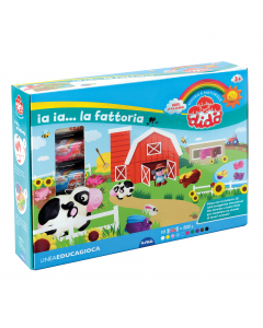 Una fattoria in cartotecnica da montare sulla tovaglietta con le aree tematiche e animare con gli animali modellati con Didò. La confezione contiene: 10 salsicciotti Didò, 4 formine 3D 5 soggetti, 1 tovaglietta gioco 60x40 cm, 5 cartoncini con elementi pr