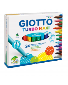 Pennarello formato maxi, facile da impugnare, punta grossa ° 5 mm. inchiostri innocui, superlavabili da mani e tessuti in lavatrice a 40°. Cappuccio ventilato e tappo di sicurezza bloccato. Punta antirientro in fibra, super-resistente e di lunga durata. D