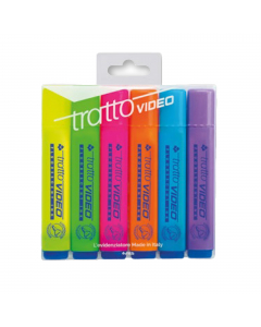 Busta 6 colori. Inchiostro a base d'acqua che asciuga rapidamente su tutti i tipi di carta normale, autoricalcante e fax. Punta scalpello con tratto 1,0-5,0mm.