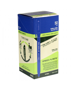 Tratto 1 Green Plastic, la nuova Tratto 1 tutta green! Corpo e cappuccio sono realizzati sia con plastica riciclata che con plastica da riutilizzo industriale. Scrittura scorrevole e partenza immediata, traccia media 0,5 mm in 3 colori di scrittura blu, r