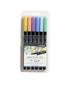 Confezione 6 pennarelli a due punte di ottima qualità. Punta fine per disegni di precisione, contorni e dettagli. La punta pennello permette invece una pennellata piatta, morbida e pulita. Colori a base acqua perfettamente acquerellabili.