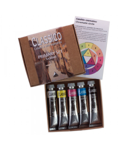 Colori a olio extrafini Primary Set comprende 5 tubetti da 20ml (colori primari, nero e bianco).