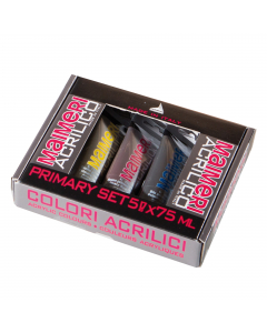 Confezione 5 tubi colori acrilici 75ml. Ideali per applicazione a spessore e a velatura. Fine macinazione dei pigmenti, perfetta miscelazione dei colori. Rapida essiccazione.
