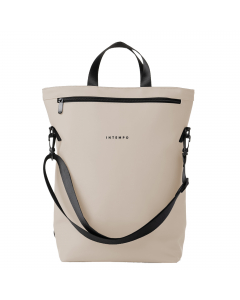 Borsa zainabile realizzata con materiale gommato resistente all'acqua e idrorepellente. Dotata di grande vano centrale e tasca frontale con zip. Chiusura superiore con zip. Tracolla removibile e tracolle zaino nascoste.