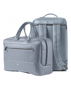 Borsa a due manici trasformabile in zaino. Tasca porta pc, tasca porta tablet, tracolla con salvaspalla imbottito, tasca anteriore con alloggiamenti vari, doppio soffietto porta documenti, tasca posteriore con maniglia per trasporto su trolley.