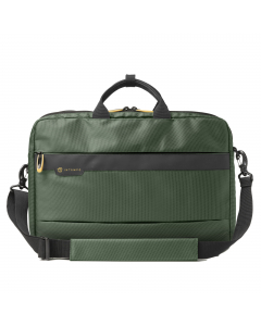 Borsa a 2 manici Office Bag JOB in tessuto tecnico colore verde, interno con doppio vano centrale con tasche porta documenti e tasca imbottita porta Notebook 15", tasche nascoste con zip, esterno con tasca frontale porta accessori con zip, tasca posterior