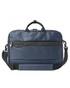 Borsa a 2 manici Office Bag JOB in tessuto tecnico colore blu, interno con doppio vano centrale con tasche porta documenti e tasca imbottita porta Notebook 15", tasche nascoste con zip, esterno con tasca frontale porta accessori con zip, tasca posteriore 