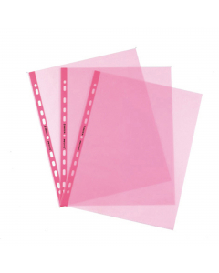 Busta forata in rosa realizzata in polipropilene trasparente liscio, con foratura universale. Altissimo spessore e massima protezione dei documenti. Formato 22x30cm. Made in Italy
