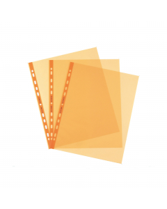 Busta forata in arancio realizzata in polipropilene trasparente liscio, con foratura universale. Altissimo spessore e massima protezione dei documenti. Formato 22x30cm. Made in Italy