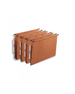 Cartella sospesa realizzata in robusto cartoncino kraft di alta qualità da 240gr. 
Barrette in acciaio con ganci rivestiti in plastica. 
Porta etichette a lente di ingrandimento per agevolare la lettura. 
Sistema di collegamento in continuo con bottoni a 