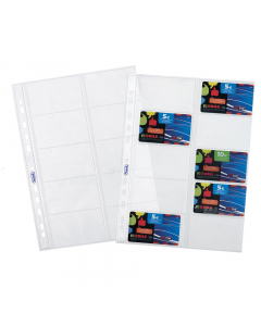 Busta a foratura universale porta cards- biglietti da visita. Realizzate in polipropilene trasparente superior. Consentono l'archiviazione di schede telefoniche e cards varie e biglietti da visita co ultra protezione. Ideali per collezionismo (evita l'eff