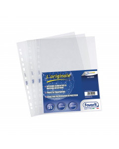 Busta forata realizzata in polipropilene con finitura liscia, super traspanenza e spessore top. Ideale per presentazioni impaccabili. Confezione da 25 buste. Made in Italy