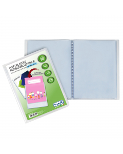Portalistino in Naturene (polipropilene) con copertina trasparente personalizzabile e flessibile. Le 50 buste sono fisse e aperte sul lato superiore. Finitura liscia ultra cristallina. Formato contenuto 15x21cm(A5). Made in Italy