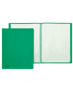 Portalistino in Naturene (polipropilene) con copertina verde e flessibile. Le 20 buste sono fisse e aperte sul lato superiore. Finitura buccia di arancia. Formato contenuto 22x30cm. Made in Italy