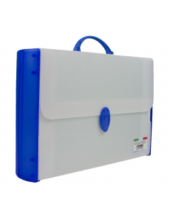 Valigetta in polipropilene alveolare con fianchi di rinforzo in polipropilene rigido. Chiusura singola. Maniglia e chiusura in plastica antiurto in colori assortiti.