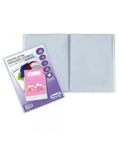 Portalistini personalizzabili  trasparente in polipropilene con 20 buste interne a finitura liscia ultratrasparente e copertina ad alto spessore con tasca per la personalizzazione. Formato utile: 22x30cm. Made in Italy.