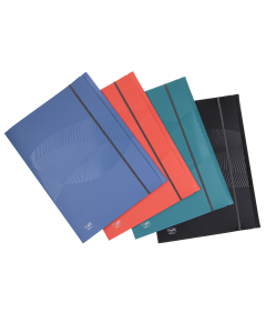 Realizzate in polipropilene opaco riciclato post consumo. Elegante trama geometrica brillante sulla superficie del prodotto. Certificazione Blue Angel a garanzia della salvaguardia dell’ambiente. Chiusura con elastico piatto di colore grigio. Disponibili 