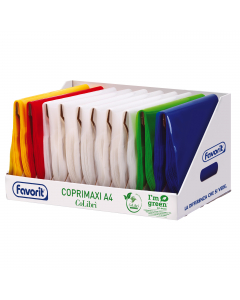 Coprimaxi in polietilene con più del 30% di polietilene "I'm green™ bio-based". Spessore 180my con alette ripiegate, tasche interne e portanome. Finitura trasparente liscia. 100% riciclabili.
