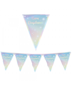 Festone bandiere Buon Compleanno Soft Rainbow in cartone, lunghezza 3mt.