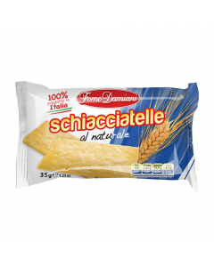 Le famose Schiacciatelle, pizza bianca romana in formato snack, senza olio di palma. Lenta lavorazione che rispetta i naturali tempi di lievitazione e successivamente arricchite con grani di sale marino e cotte al forno. Confezione da 50 pezzi di Schiacci