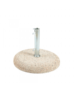 Base in cemento lavato Ø 50 cm con tubolare di supporto in metallo ideale per ombellone 91704. Dimensioni:  Ø50cm - peso 35kg. Articolo destinato ad esclusivo uso domestico. Non adatto ad uso pubblico.