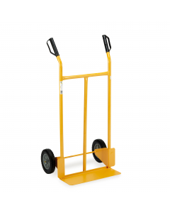 Carrello in acciaio rinforzato verniciato di colore giallo, manopole con paracolpi, completo di ruote rigide. Portata massima 200 kg. Dimensioni: 110x46x56cm. Ruota di ricambio: 91880. Articolo destinato ad esclusivo uso domestico. Non adatto ad uso pubbl