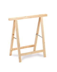 Cavalletto in legno di pino o abete grezzo. Portata massima 100 kg. Dimensioni: 74x38x75cm. Articolo destinato ad esclusivo uso domestico. Non adatto ad uso pubblico.