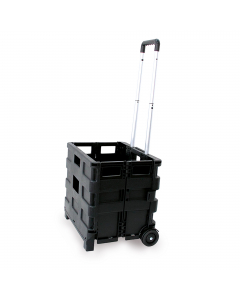 Carrello in alluminio pieghevole con cassa in plastica. Portata massima 25kg. Dimensioni: 87x33x38cm. Articolo destinato ad esclusivo uso domestico. Non adatto ad uso pubblico.