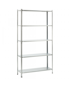 Scaffale in metallo galvanizzato a bulloni con 5 ripiani, spessore 0,5 mm, portata massima 50 kg per ripiano uniformemente distribuiti. Spessore struttura 0,55 mm. Prodotto da assemblare. Dimensioni:H187 x P30 x L100cm. Articolo destinato ad esclusivo uso