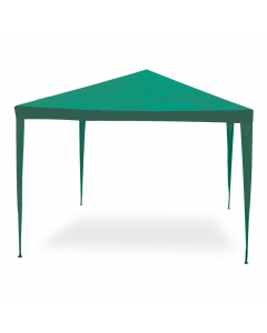 Struttura in tubolare di acciaio Ø 24 mm verniciato bianco con copertura in PE verde 110gr/m². Prodotto da assemblare. Dimensioni: H250 x P300 x L300cm - peso 8kg.Articolo destinato ad esclusivo uso domestico. Non adatto ad uso pubblico.