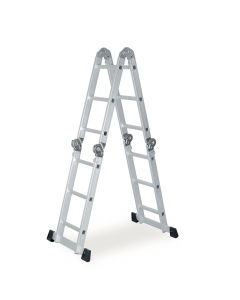 Scala in alluminio multifunzione, pratica e maneggevole. Consigliata per uso domestico e bricolage. Portata massima 150 kg. Dimensioni chiusa:92x27x35cm.Articolo destinato ad esclusivo uso domestico. Non adatto ad uso pubblico.