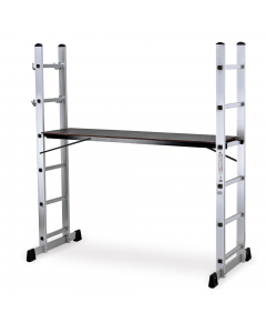 Trabattello in alluminio Everest a  6 gradini. Trasformabile in doppia scala o scala allungabile. Misure a Trabattello 40x160xH168cm. Consigliata per uso domestico e bricolage. Prodotto testato da SGS e conforme alla normativa Europea UNI EN 131. Portata 