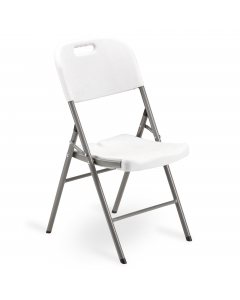 Sedia HORECA pieghevole di colore bianco. Struttura in acciaio verniciato con vernici epossidiche color grigio e top in HDPE di colore bianco pieghevole. Dimensioni: H88 x P50 x L45cm - 5kg.Articolo destinato ad esclusivo uso domestico. Non adatto ad uso 
