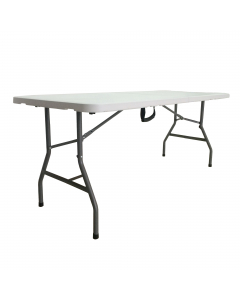 Tavolo HORECA rettangolare pieghevole di colore bianco. Struttura in acciaio verniciato con vernici epossidiche color grigio e top in HDPE di colore bianco pieghevole. Dimensioni: H74 x P76 x L183cm - 14kg.Articolo destinato ad esclusivo uso domestico. No