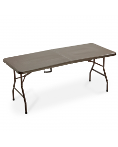 Tavolo HORECA rettangolare pieghevole di colore noce. Struttura in acciaio verniciato con vernici epossidiche color grigio e top in HDPE di colore noce pieghevole. Dimensioni: H74 x P76 x L183cm - 14kg.Articolo destinato ad esclusivo uso domestico. Non ad