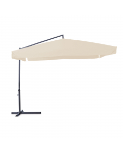 Ombrellone quadro 3x3m con palo in acciaio Ø 48 mm verniciato color antracite, dotato di manovella per apertura e chiusura. Copertura in poliestere di colore ecru impermeabile di 180 gr/m² completo di apertura per sfogo aria. Dimensioni: H300 x P300 x L30