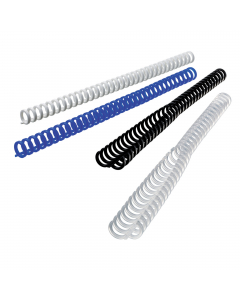 Scatola 50 dorsi spirale Clickbind, 12 mm, effetto ghiaccio. Per rilegatura, riutilizzabili. Spirale in polipropilene a 34 anelli.
